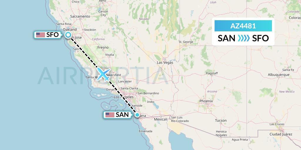 AZ4481 ITA Airways Flight Map: San Diego to San Francisco