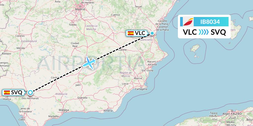 IB8034 Iberia Flight Map: Valencia to Seville