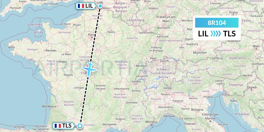 8R104 Amelia Flight Map: Lille to Toulouse