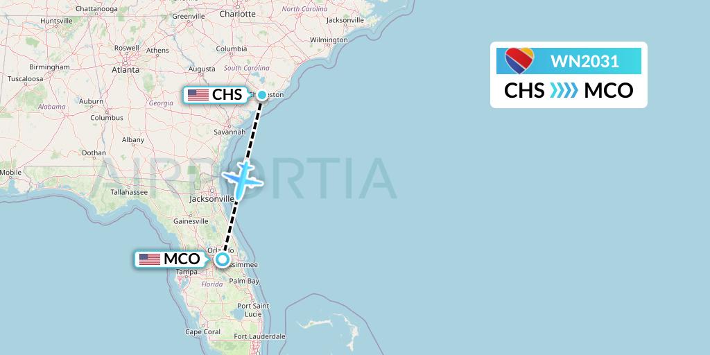 WN2031 Southwest Airlines Flight Map: Charleston to Orlando