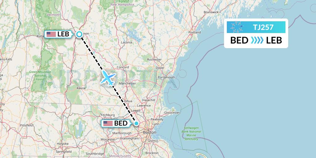 TJ257 Tradewind Aviation Flight Map: Bedford to Lebanon