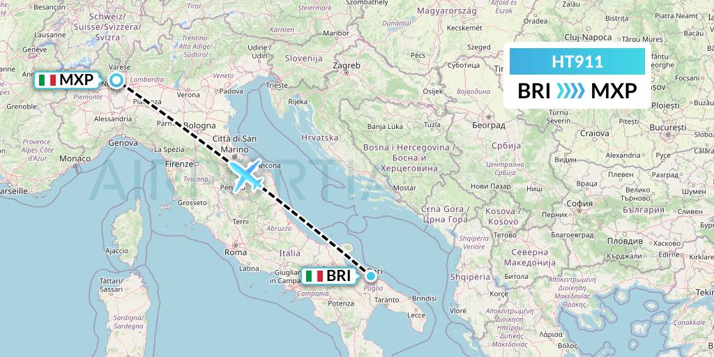 HT911 Ningxia Cargo Airlines CO.,LTD Flight Map: Bari to Milan