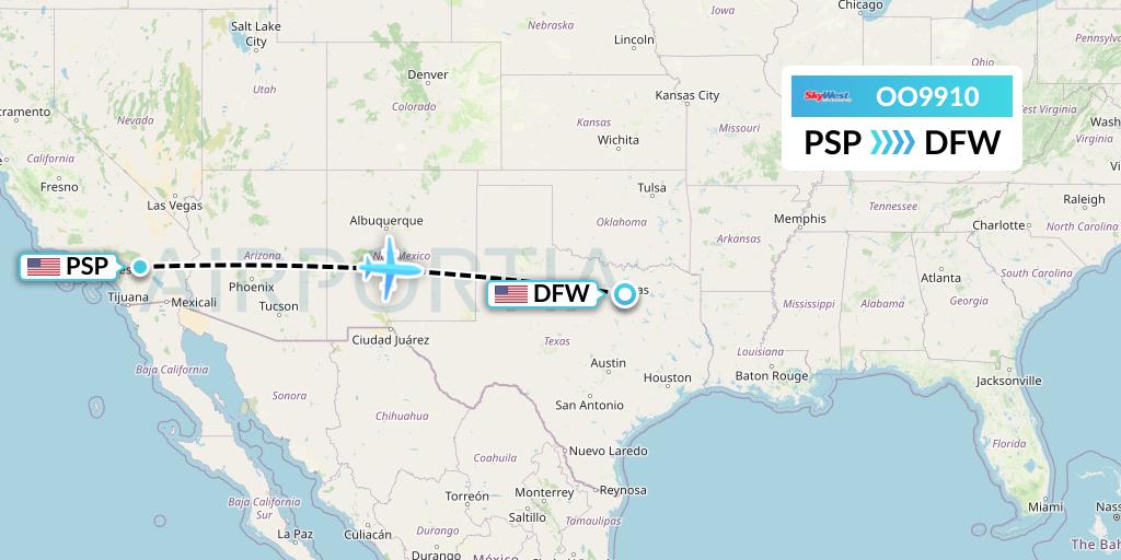 OO9910 SkyWest Airlines Flight Map: Palm Springs to Dallas