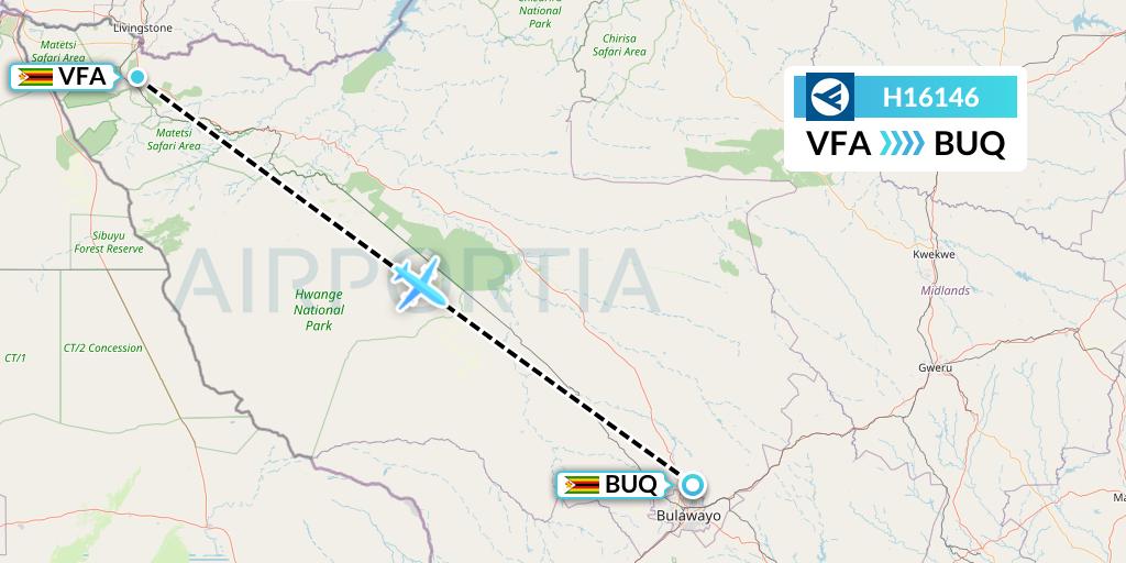 H16146 Hahn Air Systems Flight Map: Victoria Falls to Bulawayo