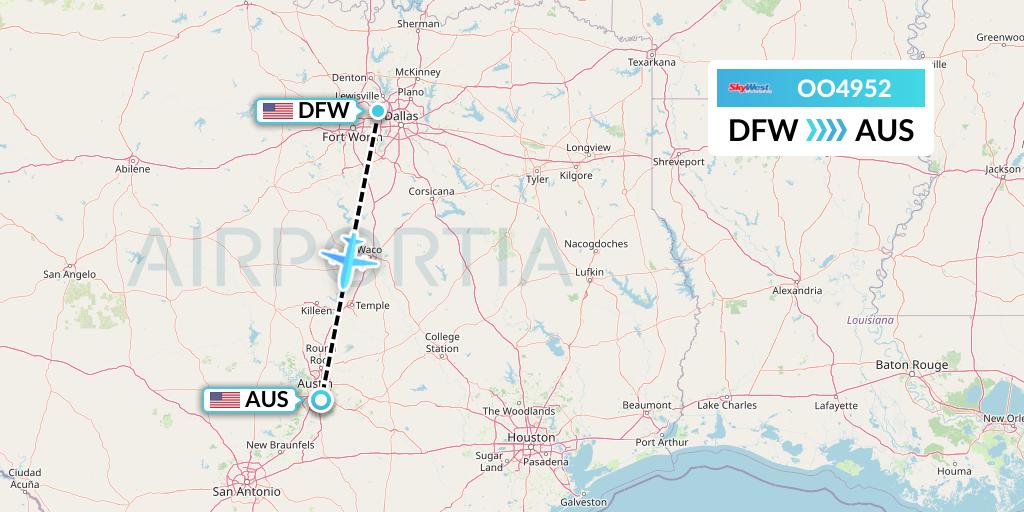 OO4952 SkyWest Airlines Flight Map: Dallas to Austin