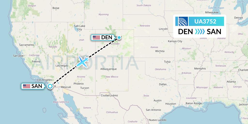 UA3752 United Airlines Flight Map: Denver to San Diego