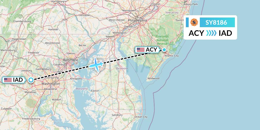 SY8186 Sun Country Airlines Flight Map: Atlantic City to Washington