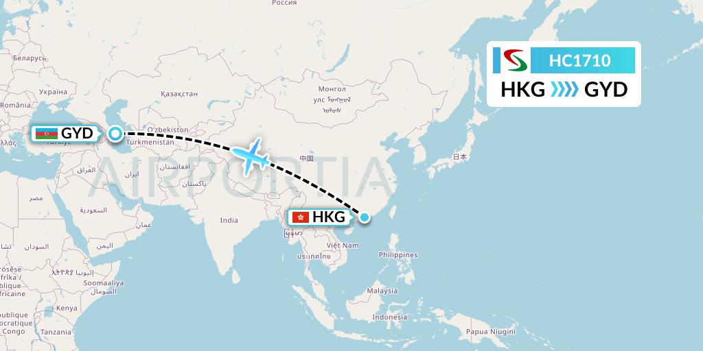 HC1710 Air Senegal Flight Map: Hong Kong to Baku