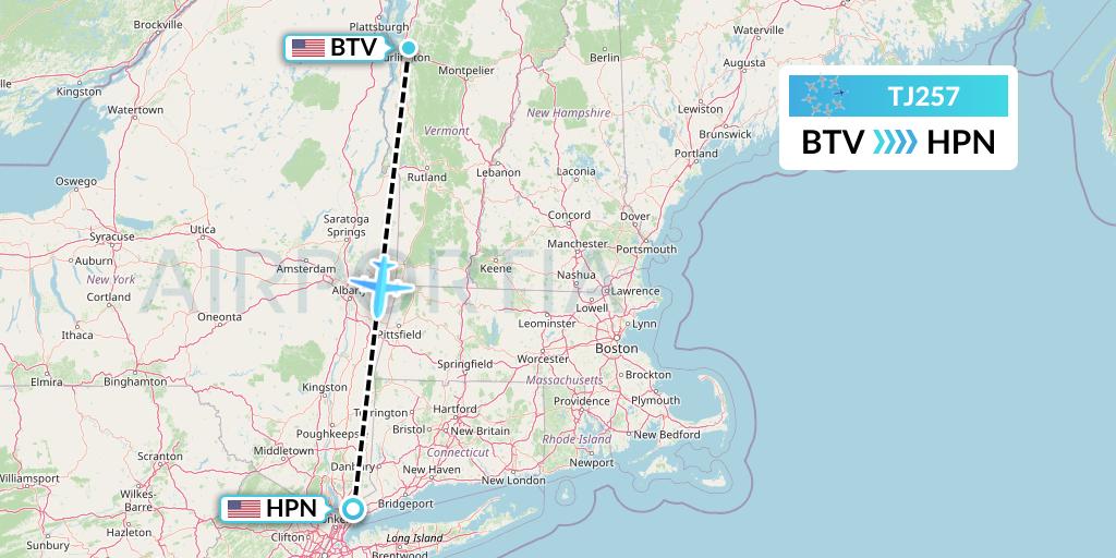 TJ257 Tradewind Aviation Flight Map: Burlington to White Plains