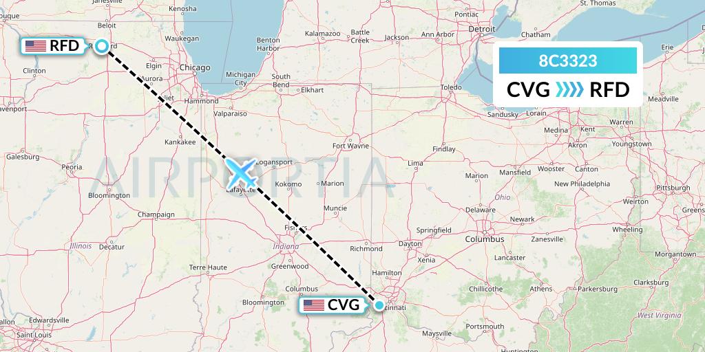 8C3323 Air Transport International Flight Map: Cincinnati to Chicago