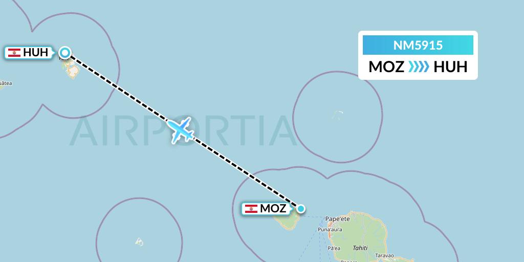 NM5915 Air Moana Flight Map: Moorea to Huahine