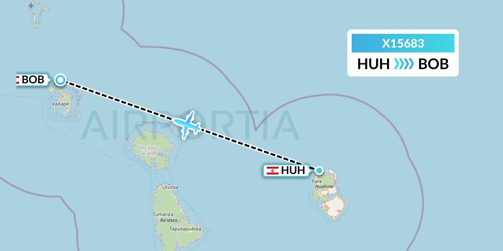 X15683 Nik Airways Flight Map: Huahine to Bora Bora