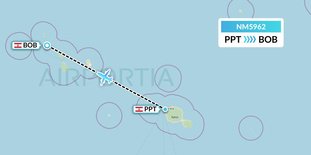 NM5962 Air Moana Flight Map: Papeete to Bora Bora