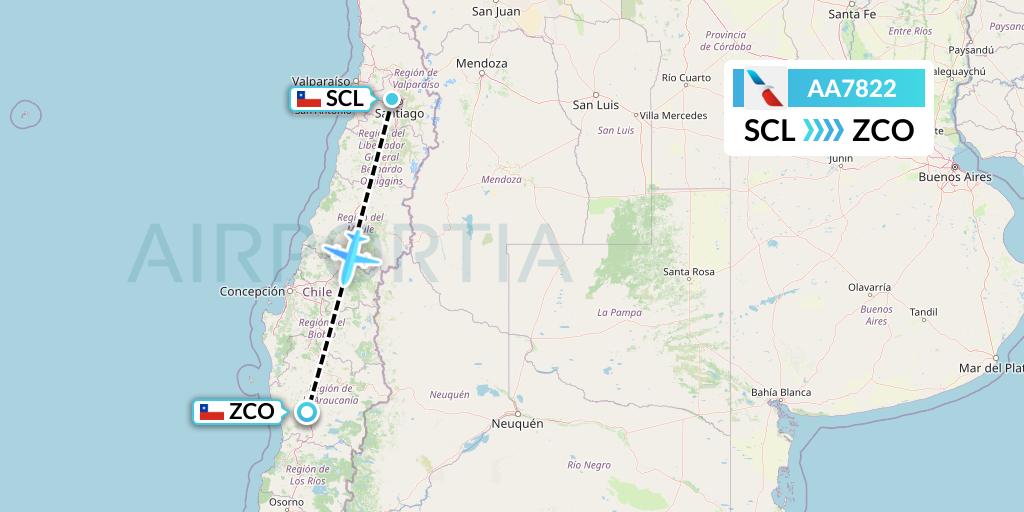 AA7822 American Airlines Flight Map: Santiago to Temuco
