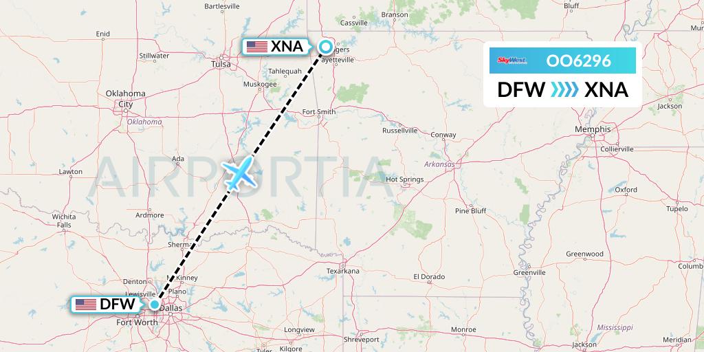 OO6296 SkyWest Airlines Flight Map: Dallas to Bentonville