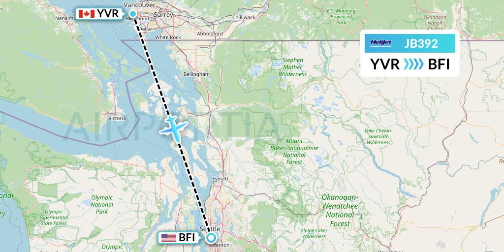 JB392 Helijet International Flight Map: Vancouver to Seattle