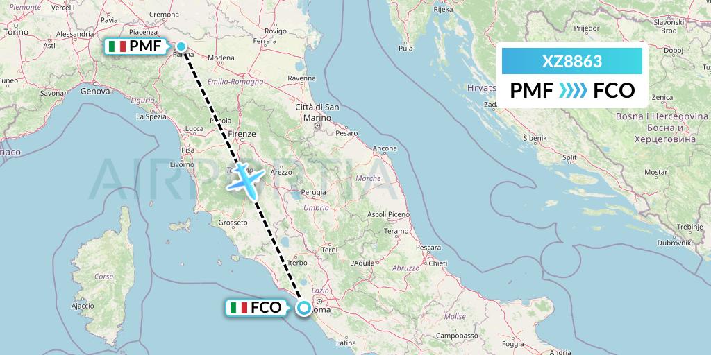 XZ8863 Aeroitalia Flight Map: Parma to Rome