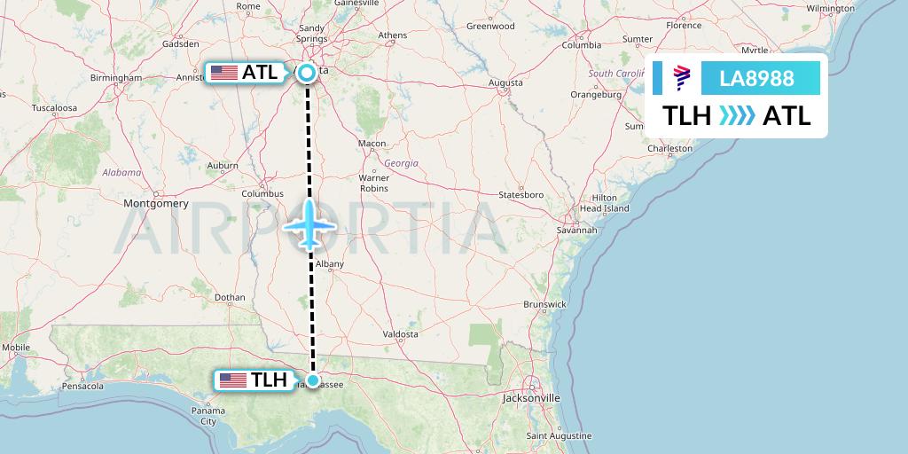 LA8988 LAN Airlines Flight Map: Tallahassee to Atlanta