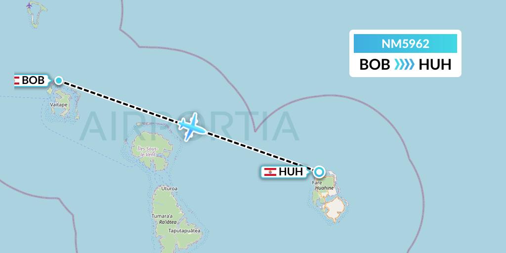 NM5962 Air Moana Flight Map: Bora Bora to Huahine