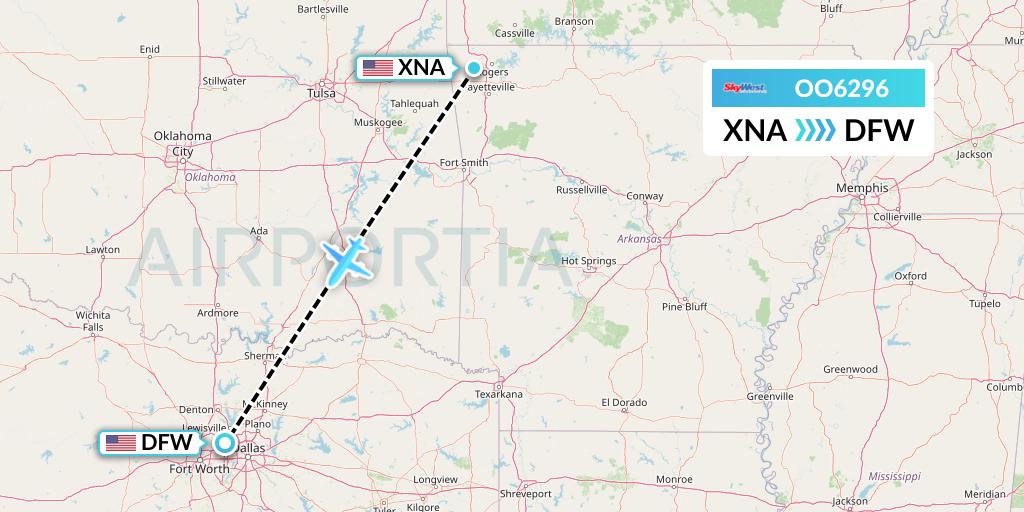OO6296 SkyWest Airlines Flight Map: Bentonville to Dallas