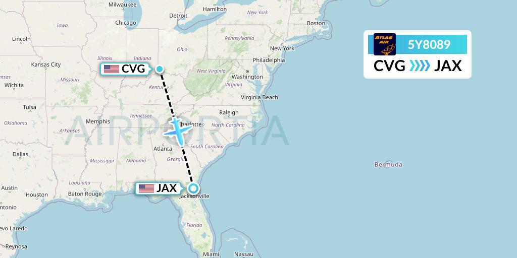 5Y8089 Atlas Air Flight Map: Cincinnati to Jacksonville
