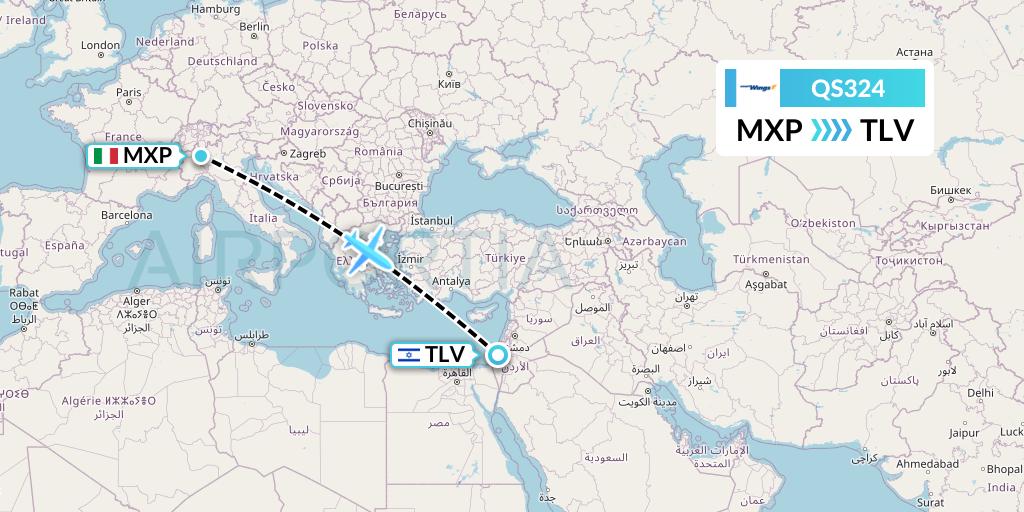 QS324 Smartwings Flight Map: Milan to Tel Aviv