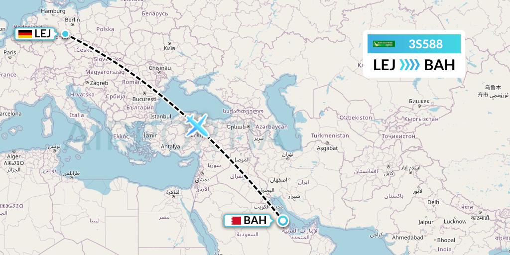 3S588 Air Antilles Express Flight Map: Leipzig to Bahrain