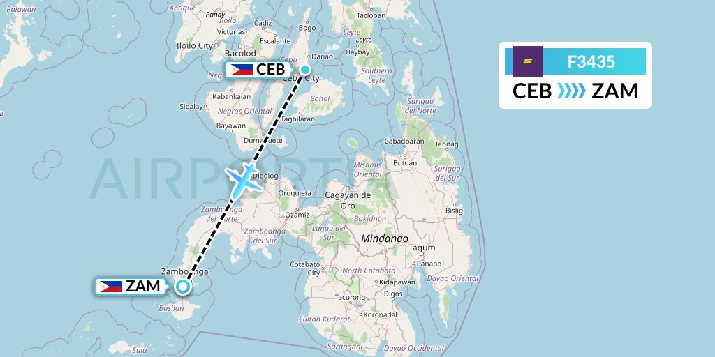 F3435 flydeal Flight Map: Cebu to Zamboanga