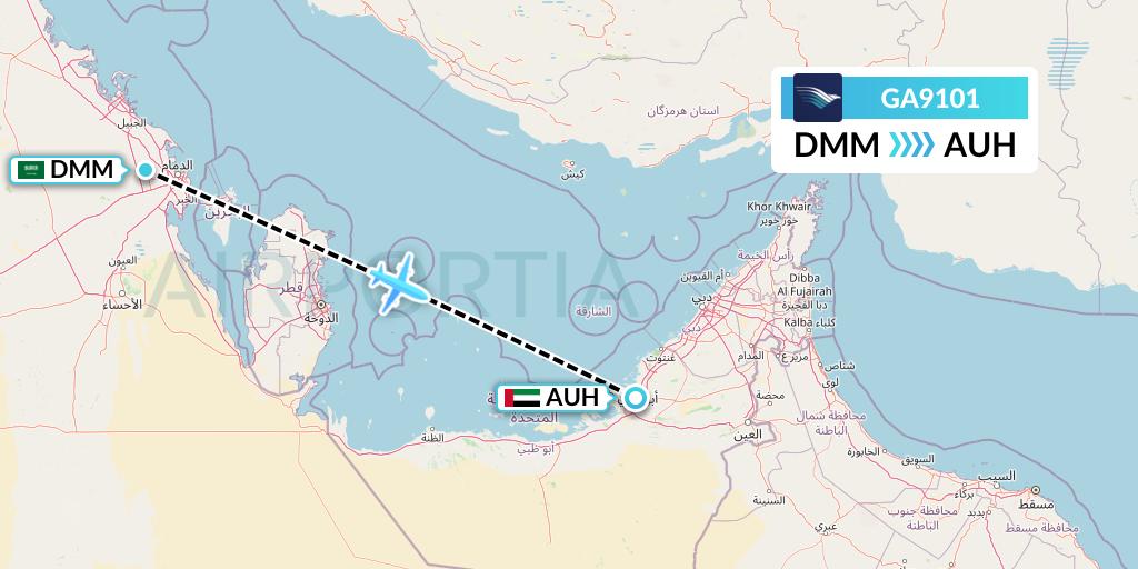 GA9101 Garuda Indonesia Flight Map: Dammam to Abu Dhabi
