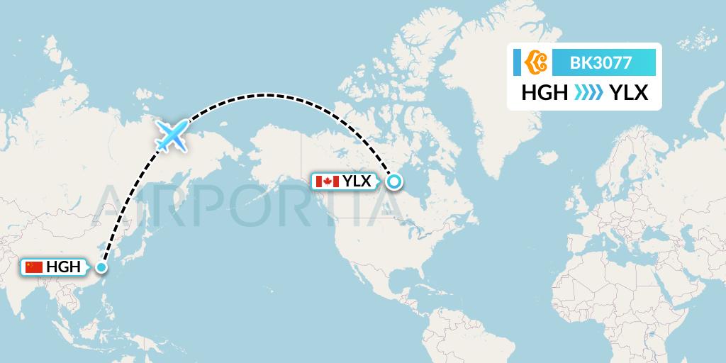 BK3077 Okay Airways Flight Map: Hangzhou to Long Point