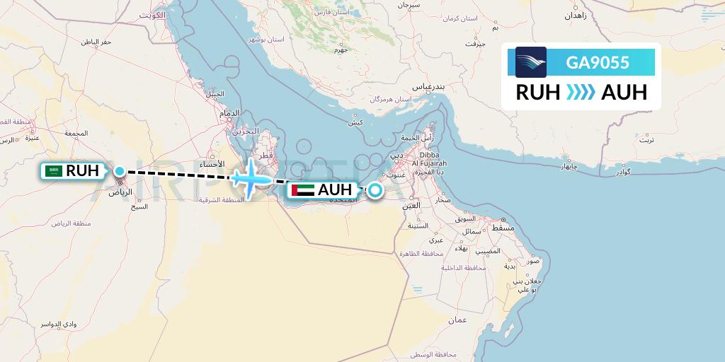 GA9055 Garuda Indonesia Flight Map: Riyadh to Abu Dhabi
