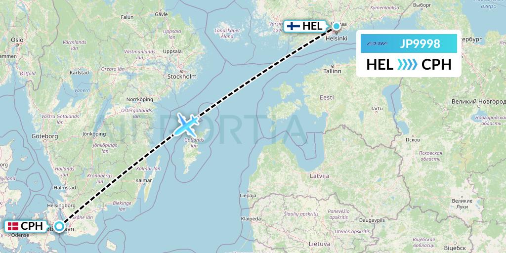 JP9998 Adria Airways Flight Map: Helsinki to Copenhagen