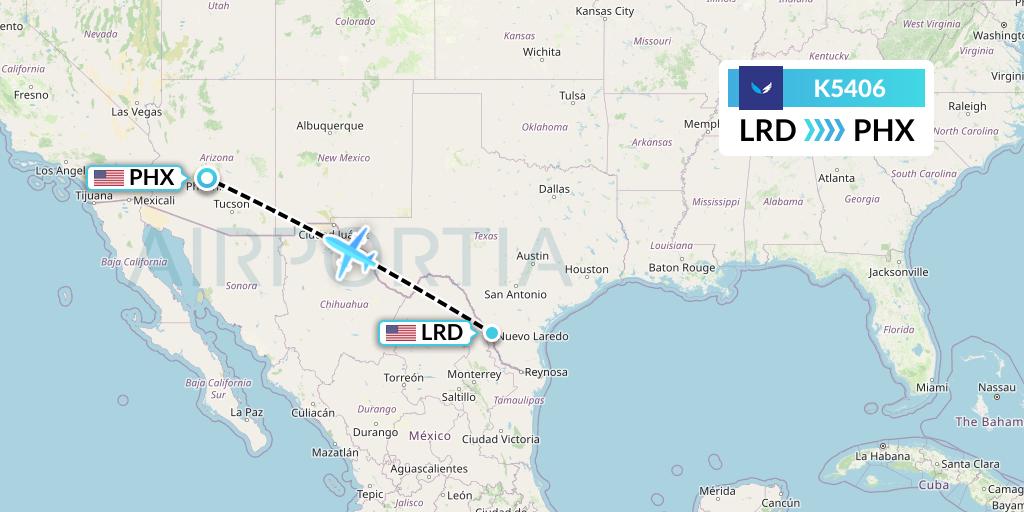 K5406 SeaPort Airlines Flight Map: Laredo to Phoenix
