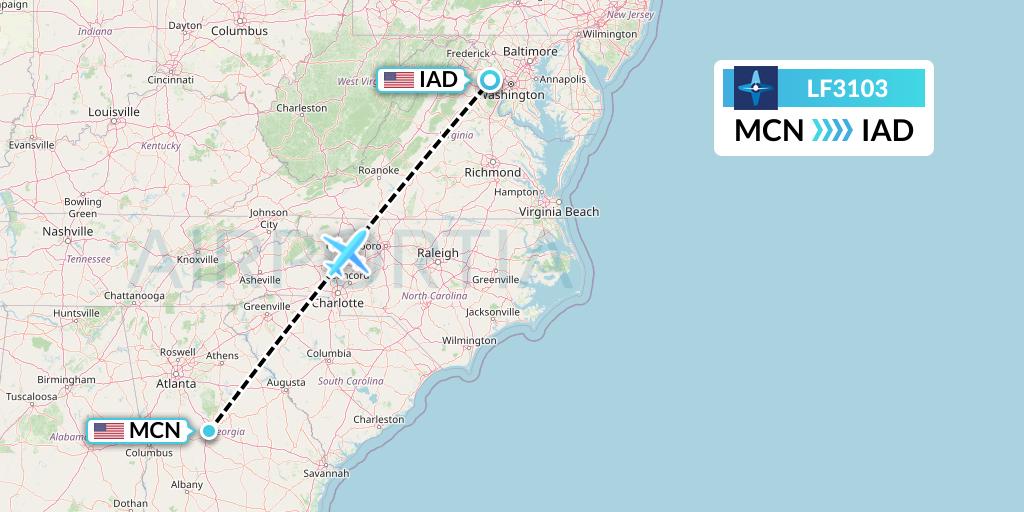 LF3103 Corporate Flight Management Flight Map: Macon to Washington