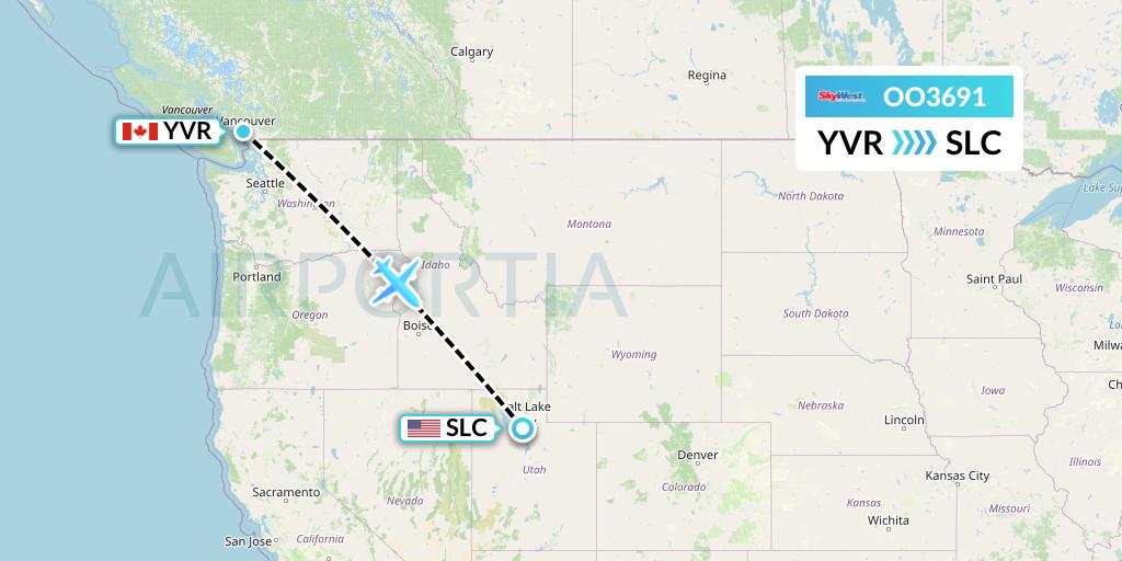OO3691 SkyWest Airlines Flight Map: Vancouver to Salt Lake City