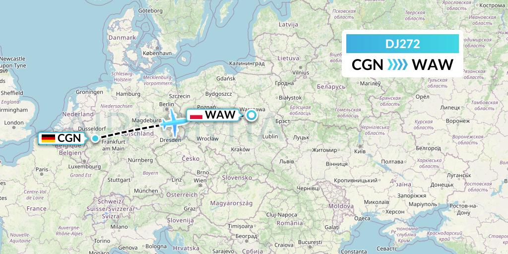 DJ272 Air Djibouti Flight Map: Cologne to Warsaw