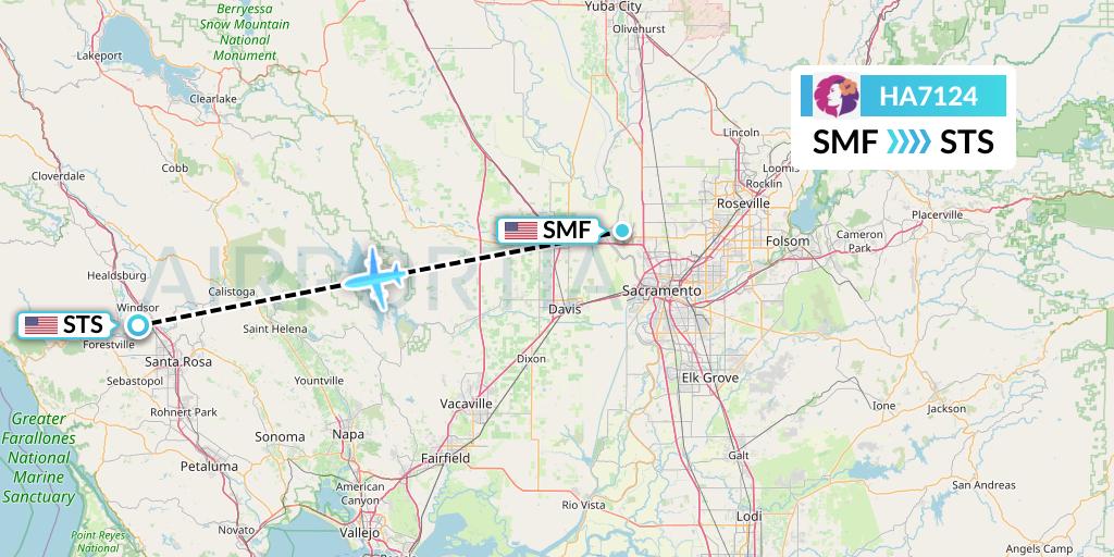 HA7124 Hawaiian Airlines Flight Map: Sacramento to Santa Rosa