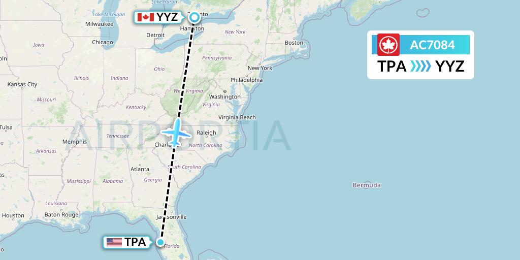 AC7084 Air Canada Flight Map: Tampa to Toronto
