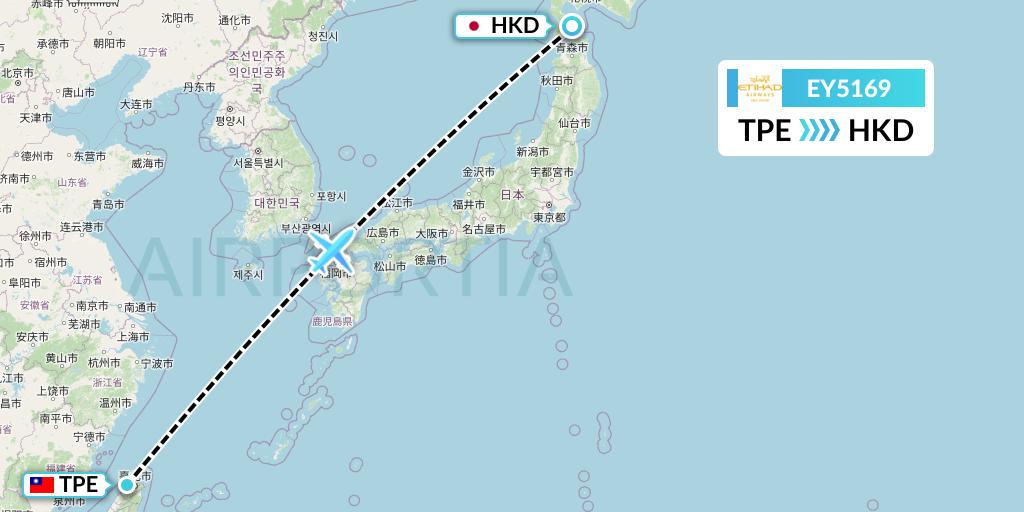 EY5169 Etihad Airways Flight Map: Taipei to Hakodate