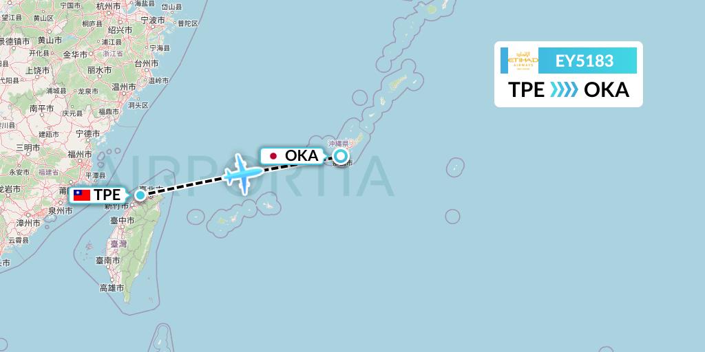 EY5183 Etihad Airways Flight Map: Taipei to Naha