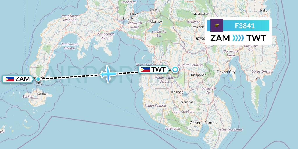 F3841 flydeal Flight Map: Zamboanga to Tawitawi