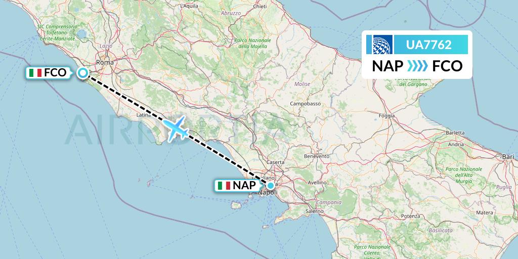 UA7762 United Airlines Flight Map: Naples to Rome