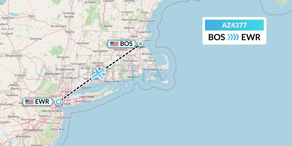 AZ4377 ITA Airways Flight Map: Boston to New York