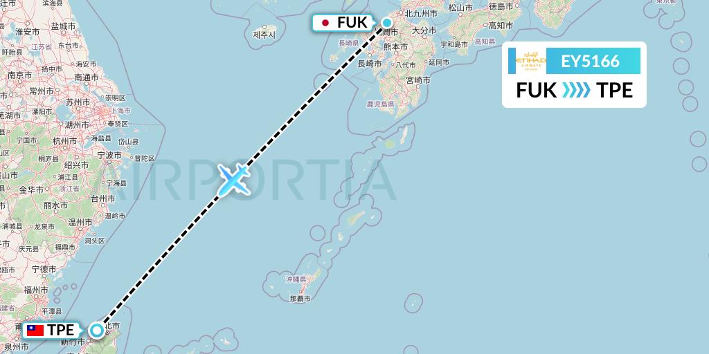 EY5166 Etihad Airways Flight Map: Fukuoka to Taipei