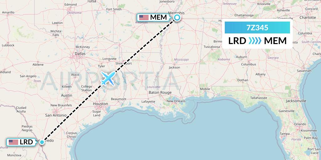 7Z345 EZ Air Flight Map: Laredo to Memphis