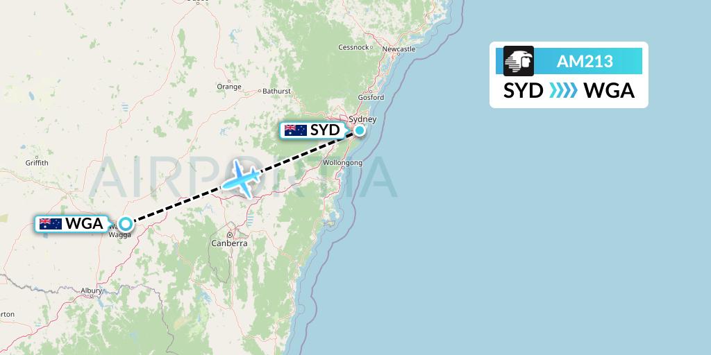 AM213 Aeromexico Flight Map: Sydney to Wagga Wagga