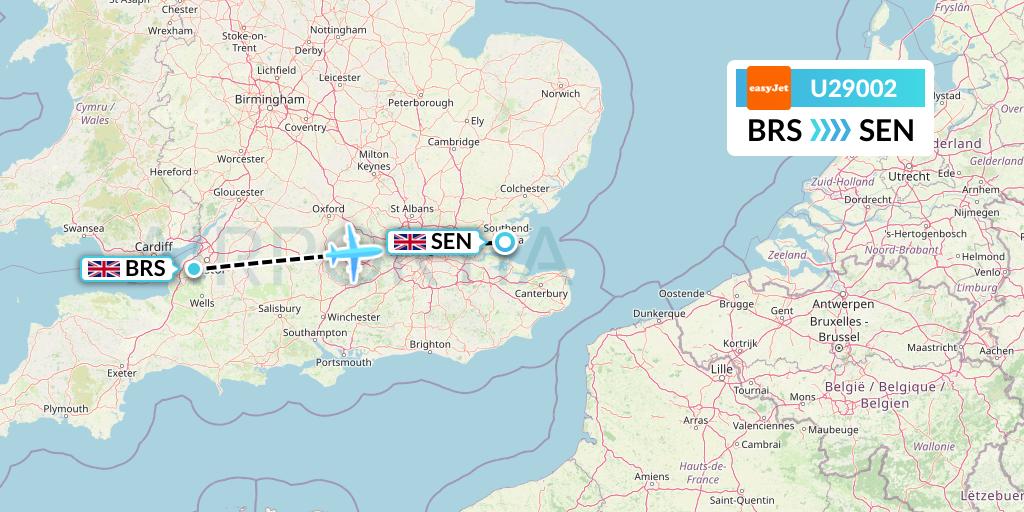 U29002 EasyJet Flight Map: Bristol to Southend