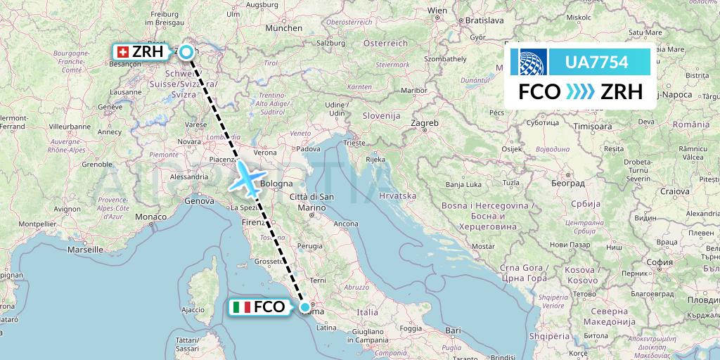 UA7754 United Airlines Flight Map: Rome to Zurich