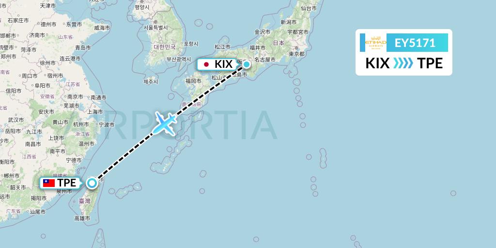 EY5171 Etihad Airways Flight Map: Osaka to Taipei
