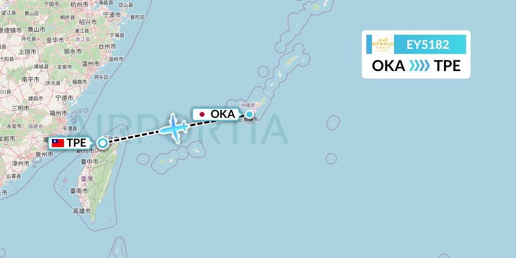 EY5182 Etihad Airways Flight Map: Naha to Taipei